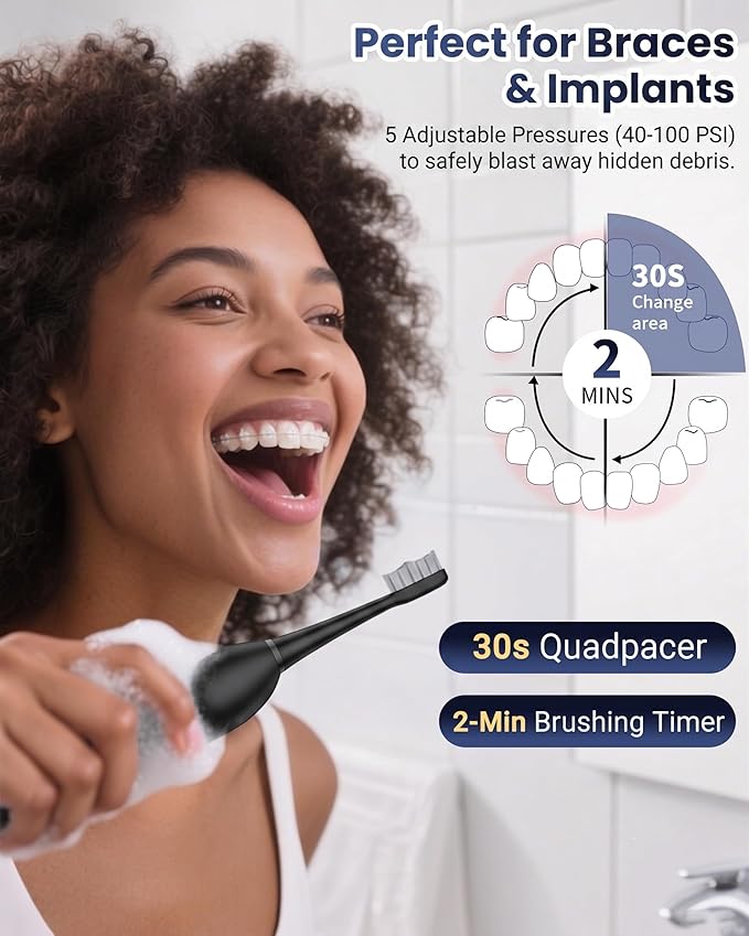 Electric Toothbrush with Water Flosser Combo, Compact 3-in-1 Flossing Toothbrush, 40000 VPM Sonic Brushing,11oz Easy-Clean Detachable Tank, Space-Saving Care for Sensitive Braces,30-Day Battery