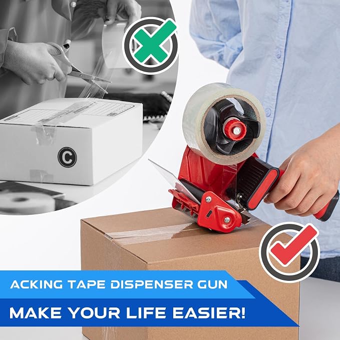 Hicarer 3 Pcs 3 Inch Packing Tape Gun Heavy Duty Tape Dispenser | Non Slip Silicone Handle, Portable for Shipping, Moving, Carton and Box Sealing