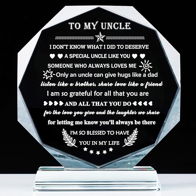 YWHL Uncle Gifts from Niece Nephew, Fathers Day Birthday Gifts for Uncle Who Have Everything, To My Uncle Crystal Keepsake Present Best Uncle Ever Gifts on Christmas Thanksgiving Day