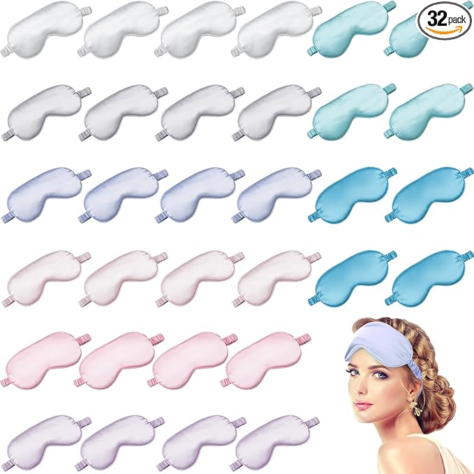 Coume Silk Sleep Mask Eye Coverings for Sleeping Smooth Soft Eye Covers Mask with Elastic Strap for Sleeping Blocking Lights Travel Relax (32), One Size