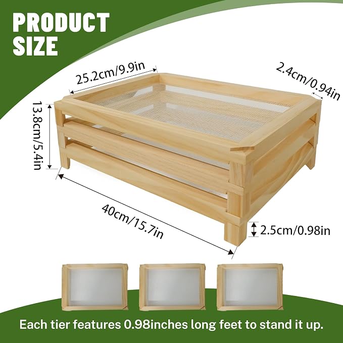 3-Layer Stackable Wooden Herb Drying Rack,Mesh Dryer Screen For Countertop | 11.8×15.74in No-Drill Drying Rack.Perfect For Herbs,And Plant Specimens.Saves Small Space, Unique Gift For Gardeners Lovers