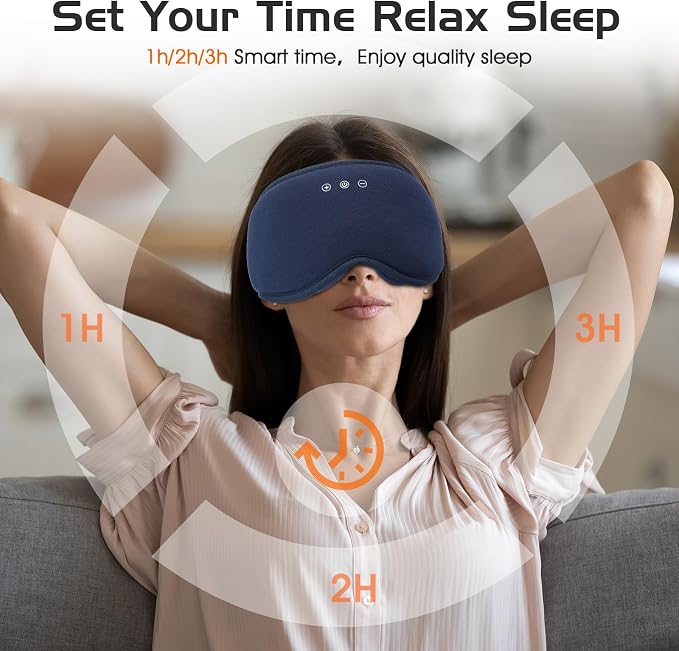 Bluetooth Sleep Mask with 2 Removable 3D Contoured Cup, Bamboo Cotton Sleeping Headphones for Side Sleepers with Timming Setting, Blackout Eye Mask for Sleeping Travel Meditation Men Women(Navy Blue)