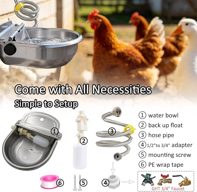 Automatic Water Dispenser for Dog Water Bowl Dispenser Large Size Stainless-Steel Waterer Feeder Self Filling Water Trough for Poultry and Livestock (Metallic Gray, Large)