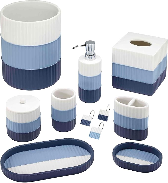 IZOD - Tissue Box Cover, Resin Countertop Bathroom Accessories, Dorm Room Essentials, Striped Bathroom Decor (Clubhouse Collection, Blue)