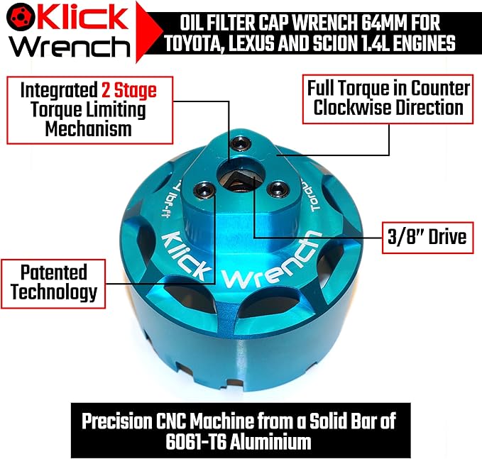 68mm 67mm 66mm 65mm 64mm 14 Flute 2 Stage Heavy Duty Torque Limiting Oil Filter Wrench Blue 6061-T6 Billet Aluminium