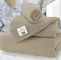 VOOVA & MOVAS 3PC Towel Set, 100% Cotton, Dark Tan | 1 Large Bath 30x56 In, 1 Hand 18x28 In,1 Wash Cloth 13x13 In, Quick Dry, Soft, Thick, Bathroom Essentials