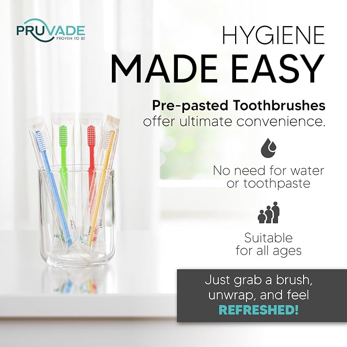 36 Pack Disposable Toothbrushes with Toothpaste - Mint | Prepasted Toothbrushes Individually Wrapped | Single Use Waterless Tooth Brush with Soft Bristles for Hotel, Camping, Travel