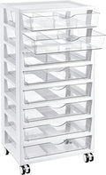 Vtopmart 8 Tier Rolling Cart with Drawers, Clear Plastic Drawers with Removable Dividers for Art &Office Supplies, Beauty Products, Toy, Under Desk Storage for Craft Room, Classroom