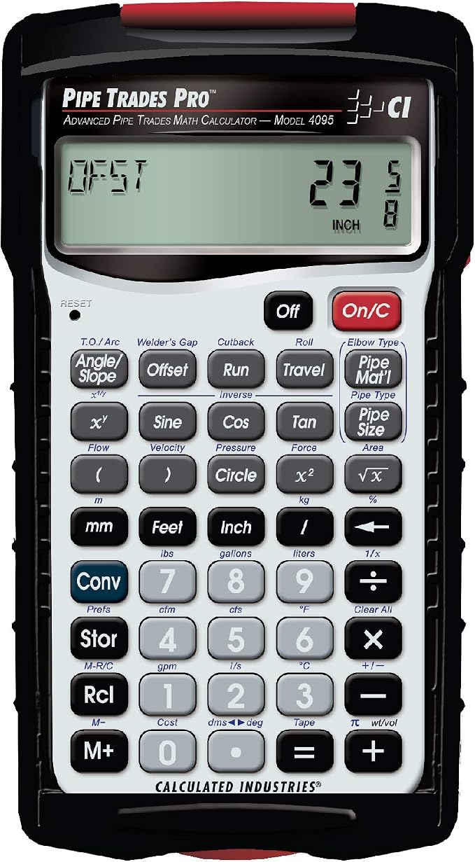 Calculated Industries 4095 Pipe Trades Pro Advanced Pipe Layout and Design Math Calculator Tool for Pipefitters, Steamfitters, Sprinklerfitters and Welders | Built-in Pipe Data for 7 Materials , White | Advanced Pipe Layout and Design Math, For Pipefit...