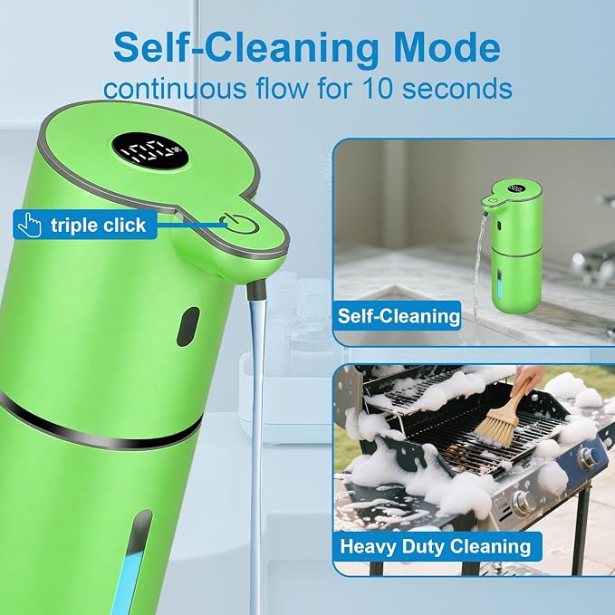 OHIFAST Automatic Liquid Soap Dispenser Touchless, USB Rechargeable Smart Hand Soap Dispenser, 6-Level Adjustable, 12.8oz/380mL Wall Mounted for Bathroom Kitchen Accessories Dish Soap-Green