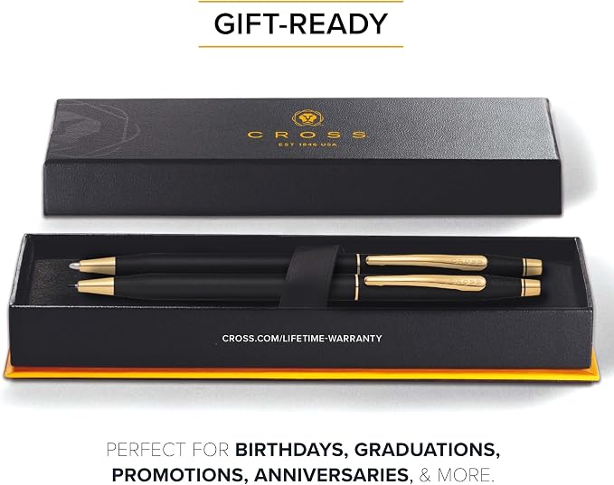 Cross Classic Century Classic Black Pen & Pencil Set - Writing Instrument Set for Effortless Writing & Everyday Notes - Ballpoint Pen & Mechanical Pencil - Slim Profile & Balanced Design - Gift-Ready