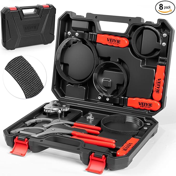 8-Piece Oil Filter Wrench Set, Oil Filter Removal Tool Cover 2-3/4" to 5-1/4", 9" & 12" Adjustable Oil Filter Pliers, Universal 3-Jaw Fuel Filter Wrench & Adapter for Car, Truck, Motorcycle