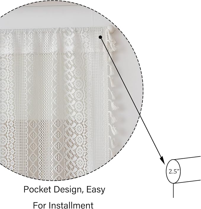 Sutuo Home White French Door Curtains 72 Inches Long for Front Door Glass & Sidelights, Cream Semi Sheer Bohemian Tassels Vintage Privacy Drapes Window Household Decoration, Rod Pocket 2 Panels 25" W