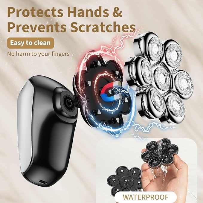 SHPAVVER Head Shavers for Bald Men: 5-in-1 Electric Razor - IPX7 Waterproof Shaving Grooming Kit for Balder - Turbo Speed & Precision Blades (White Silver)