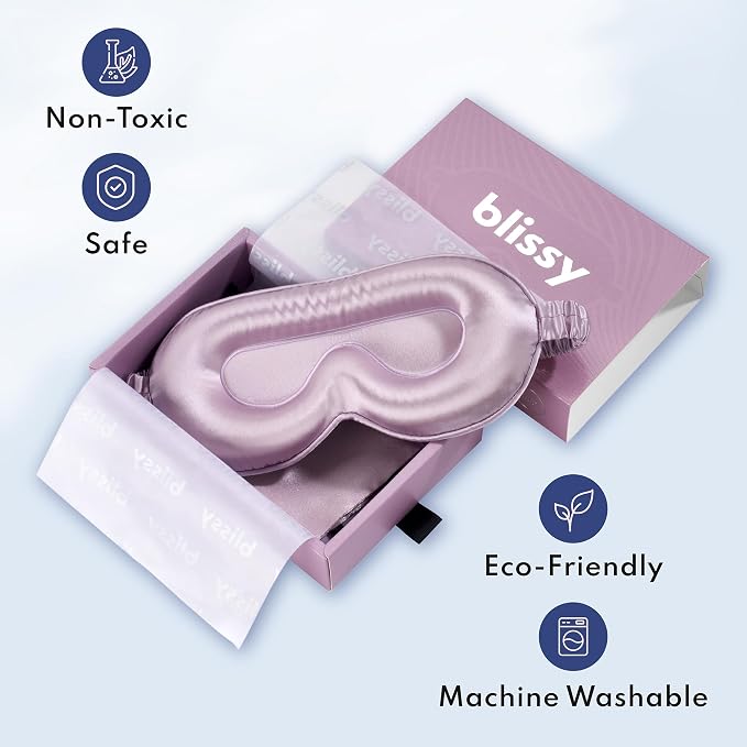 Blissy Silk Sleep Mask Profile - 100% Pure Mulberry Silk 22 Momme 6A Fibers Silk Eye Sleeping Mask for Women & Men for Total Blackout - Blindfold Silk Sleep Mask Side Sleeper Eye Cover (Lavender)