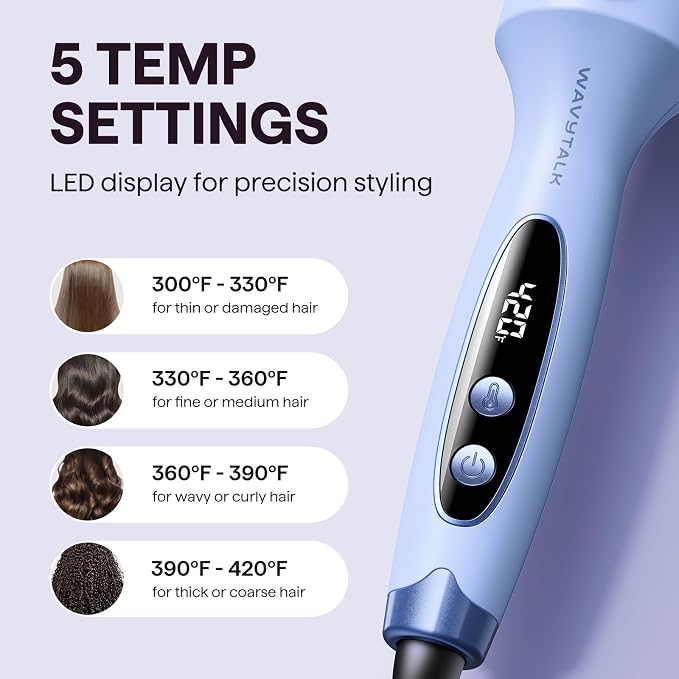 Wavytalk Blowout Boost Thermal Brush, 1.5 inch Heated Round Brush for Blowout Look, Negative Ion Technology, Ceramic Tourmaline, 5 Temperature Settings, Dual Voltage, Blue