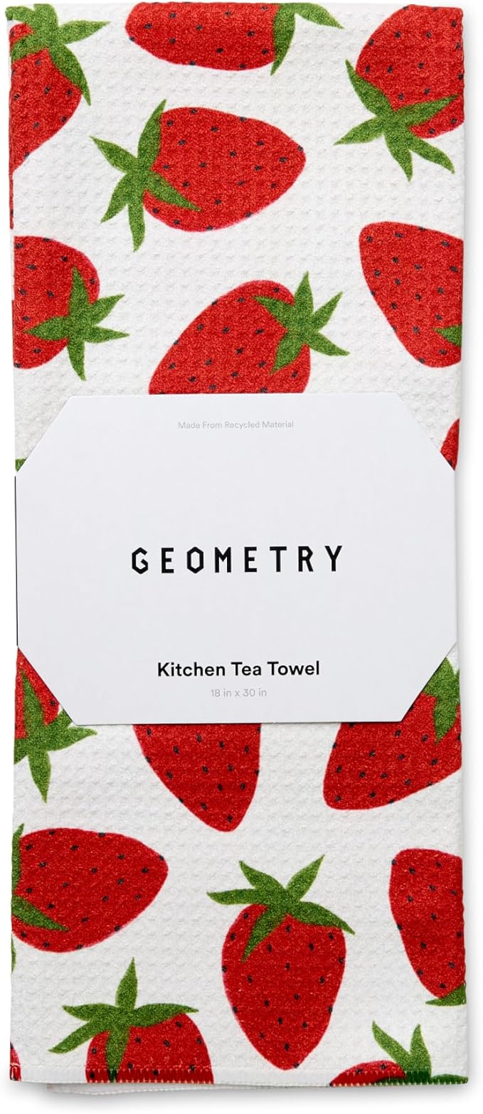 GEOMETRY Tea Towels – Spring & Summer Collection – Quick-Dry, Ultra-Absorbent, Reusable Microfiber Kitchen Towels for Drying & Cleaning - Berry Sweet - 1 Pack