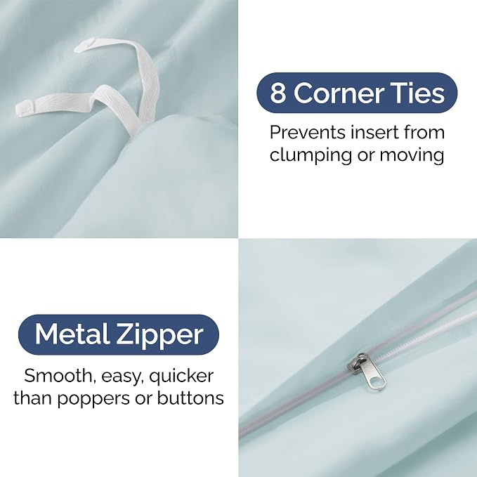Duvet Cover Full Size Set - Extra Soft Full Duvet Cover 80" x 90" with 2 Pillow Shams for Women, Men, Kids & Teens - Hotel Luxury, Easy-Care w/ Zipper Closures & Ties - Comfy & Breathable (Ice Blue)