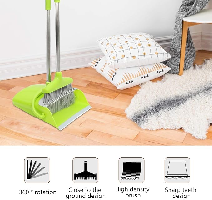 LIFKOME Dust Pan and Broom Set Multi-Function Scraper and Comb for Pet and Human Hair