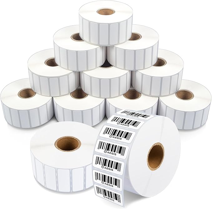 Aegis Adhesives - 1.75" X 0.875" Direct Thermal Labels (18000 Count, 12 Rolls) - Barcode Stickers, File Folder Labels, Shelf Edge Identification - Compatible with Zebra and Rollo Printers