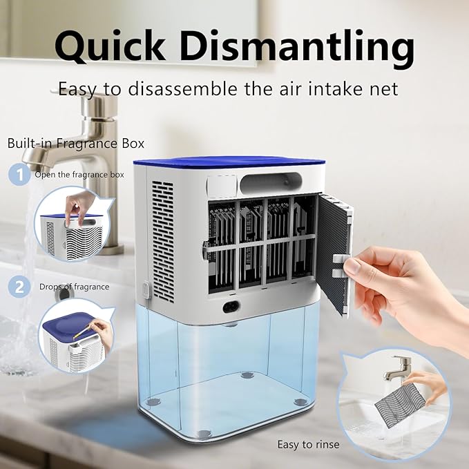 Dehumidifier, 3L/105oz Water Tank, 1100ml/Day, Bathroom Bedroom Basement RV, Ultra-Quiet 28dB Sleep Mode, Auto Shut-Off, Auto Defrost, 7-Color LED Light, Digital Display (White)