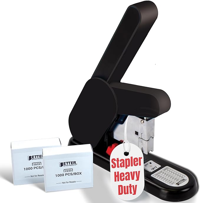 Better Office Products Heavy Duty Modern Stapler, Effortless Lever, 190 Sheet Capacity, 2,000 Heavy Duty Staples Included, Desk Stapler, Large Commercial Office Stapler (Black)