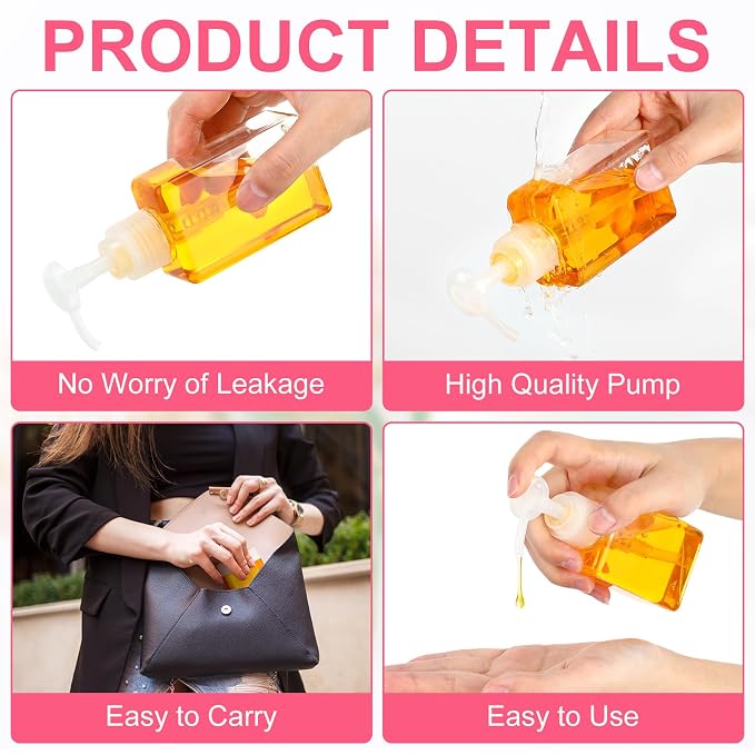 Domensi 24 Pcs 100ml /3.4 oz Pump Bottle Mini Travel Bottles Small Dispenser Containers Plastic Pump Lotion Dispenser Empty Square Travel Size Containers Toiletries (Multicolor)