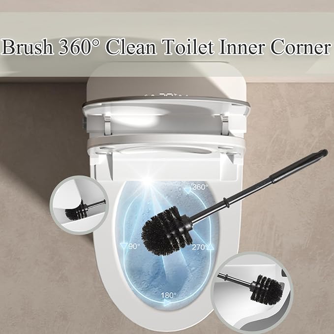 Ceramic French Bulldog Toilet Brush Holder – Hideaway Storage & Secure Fit, Space-Saving Design, Premium Ceramic Dog Lover Gift, Includes 2 Durable Scrub Brushes (Black)