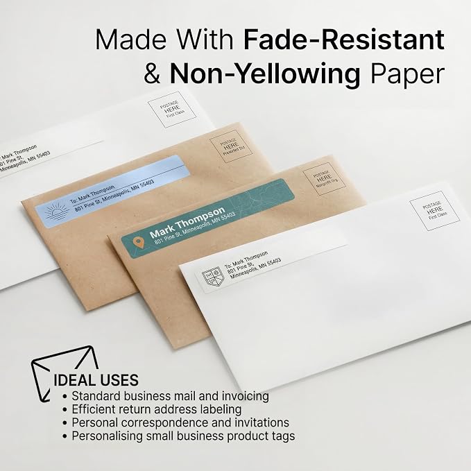 3 7/16" X 2/3" Matte White Printable Labels (500 Sheets, 15000 Stickers) File Folder, Address, Mailing Labels for Laser & Inkjet Printers - Spartan Industrial Template R012