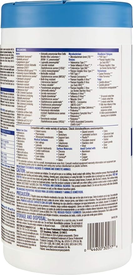 Clorox Healthcare Bleach Germicidal Wipes, 6" x 5", 150 Count Canister (Package May Vary)