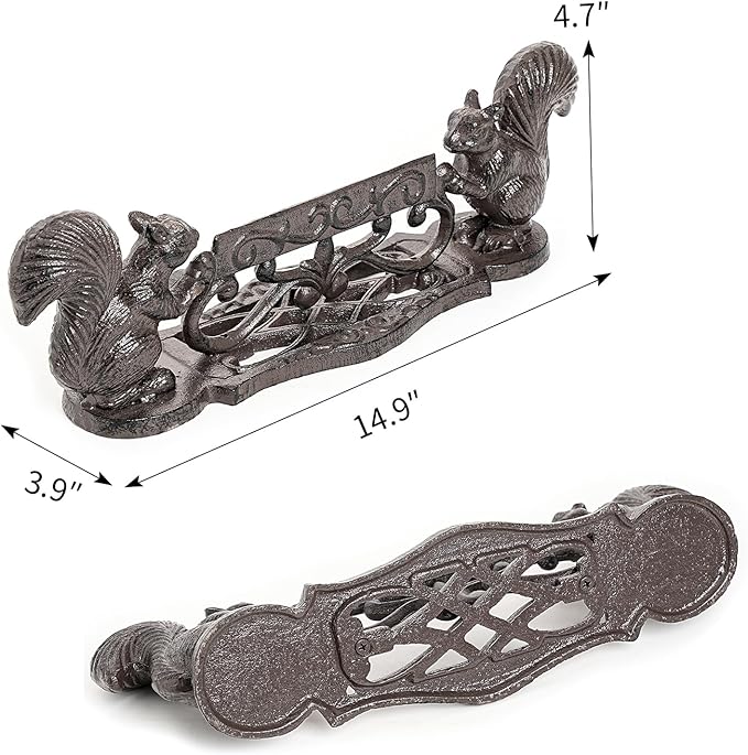 Sungmor Heavy Duty Cast Iron Boot Scraper, Vintage Rustic Black Squirrel Boot Cleaner, Garden Front Door Entrance Shoe Scrubber Mat, Farmhouse Outdoor Patio Decorative Mud Cleaner