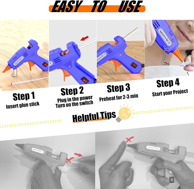 MONVICT Hot Glue Gun Kit, Mini Glue Gun with Carrying Case, 30Watts | 20 Pcs Premium Glue Sticks, 10 Pcs Wood Craft sticks, Fast Preheating Hot Melt Glue Gun for School Crafts DIY Arts Gift