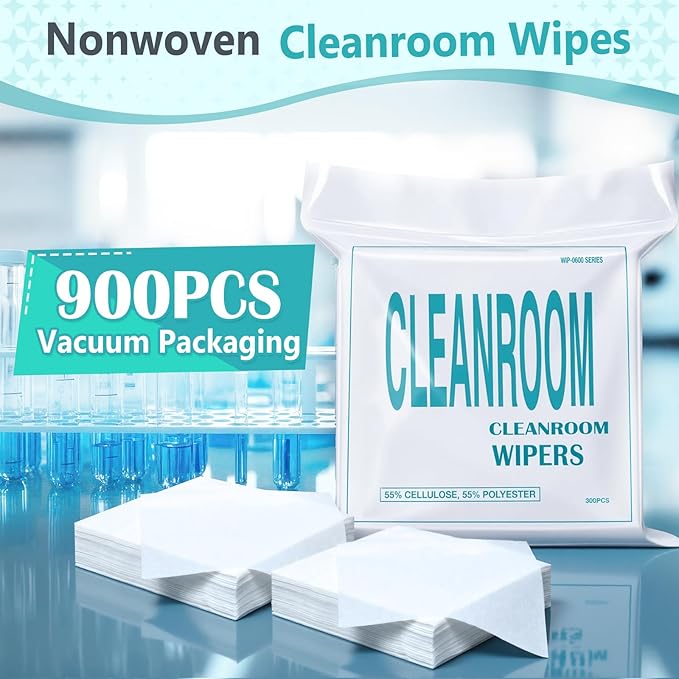 Outus 900 Pcs Cleanroom Wipes (9"x9", 56 Gsm) Lint Free Cloths Nonwoven Microfiber Disposable Wipes Ultra-fine Filaments Laser Sealed Edge for Lab Electronics Printing Semiconductor Industries