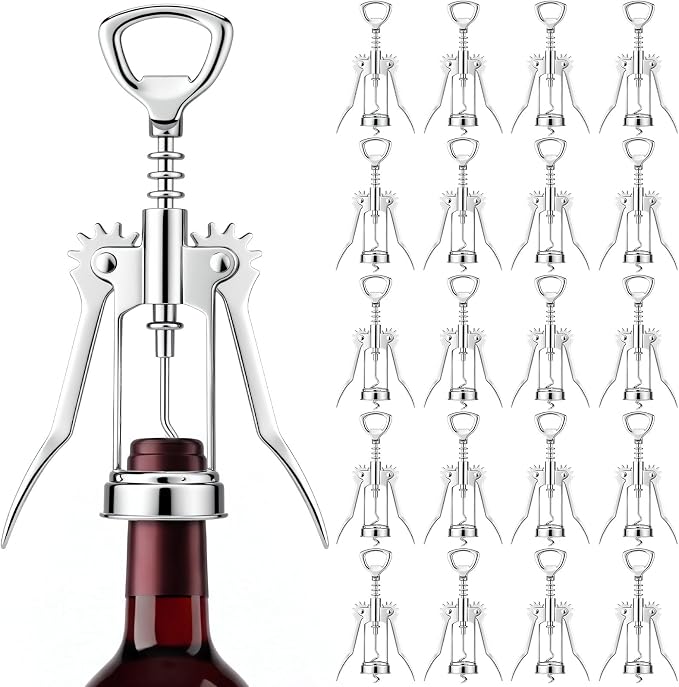 Hushee 40 Pcs Wing Corkscrew Opener, Zinc Alloy Heavy Duty Multifunctional Wine Bottle Opener for Restaurant, Bar, Waiters, Ideal for Wedding Shower Party Favors Gifts (Classic,Silver)