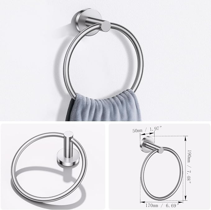 Lairuier Bathroom Hardware Set, 4-pieceTowel Holder Set Include Toilet Paper Holder,Towel Ring and 2 Towel Hooks Stainless Steel Wall Mounted Bathroom Hardware Accessories Set (Brushed Finish)