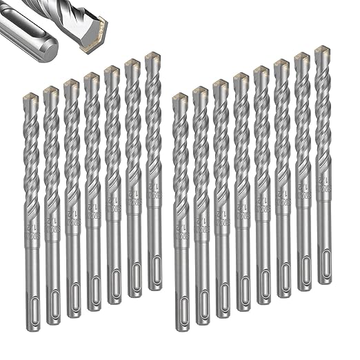 GEINXURN 15 PCS 1/2" x 6" Double Thread Rotary Hammer Drill Bits, Masonry Drill Bits Tool Set Carbide Tipped, Drilling in Brick, Stone and Concrete, Cement Walls