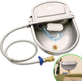 Automatic Dog Water Dispenser, Outdoor Chicken Waterer with Drain Valve, Easy Cleaning, Stainless Steel Auto Livestock Water Bowl with Float Valve, Self Drinking Trough for Horse (1 Gallon)