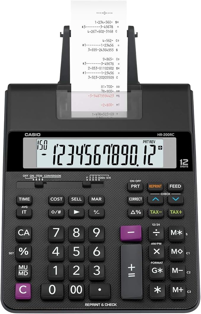 Casio HR-200RC – Desktop Printing Calculator with Dual-Color Print & 150-Step Check | Cost/Sell/Margin, Tax & Calendar | New Version of HR-150TM | Ideal for Accounting & Retail