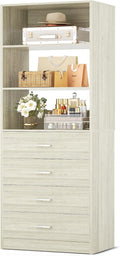 Aheaplus Wood Closet Organizer System with 4 Drawers, Modular Walk-in Closet Storage Unit, Small Closets Wardrobe Rack, Tall Storage Cabinet Unit, White Oak