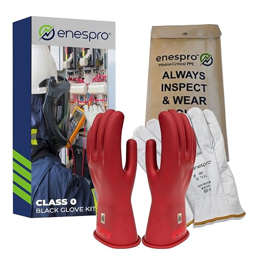 Enespro Class 0 Insulated Electrical Gloves Kit, 1000V AC/1500V DC, Size 9 | ASTM D120 and NFPA 70E Rubber Glove Set with Leather Protectors and Storage Bag for Power Crews and Utility Workers, Red