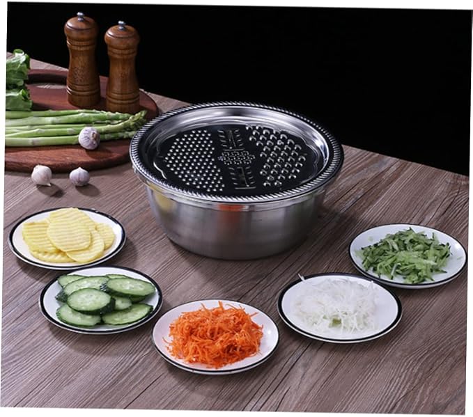 3pcs Stainless Steel Vegetable Slicer Peeler Set Grater Basin Slicing Patterns Easy to Clean