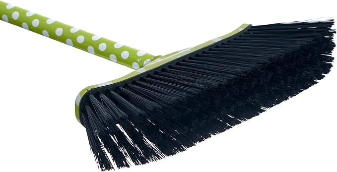 Superio Polka Dot Printed Broom, Premium Black Plastic Bristles, Heavy-Duty Household & Outdoors, Easy Swiping, Multi-Surface, USA Wooden Handle, 12 Inch Sweeping Head
