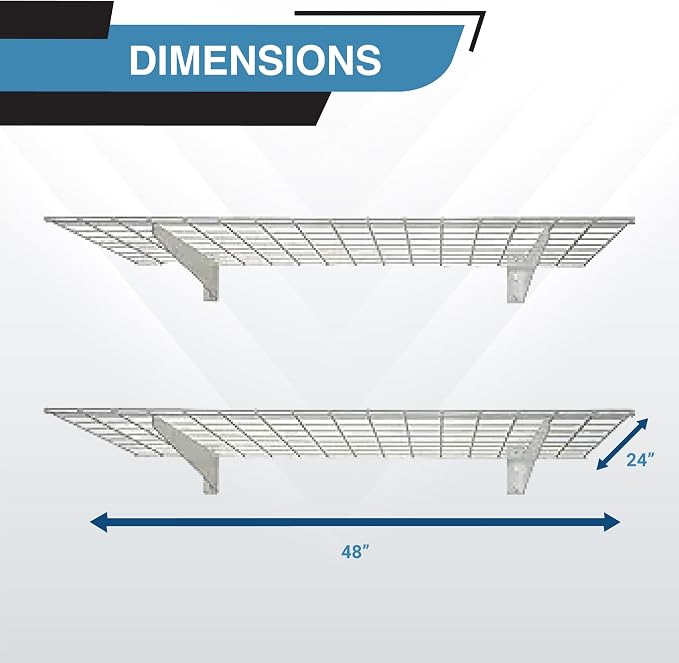 Hyloft 00630 2-Pack Heavy Duty Steel Wall Garage Shelving, 48-Inch X 24-Inch Wall Mounted Shelves for Garage Storage, Low-Profile Brackets, Max Shelf Load 150 Pounds, White Powder Coated Finish