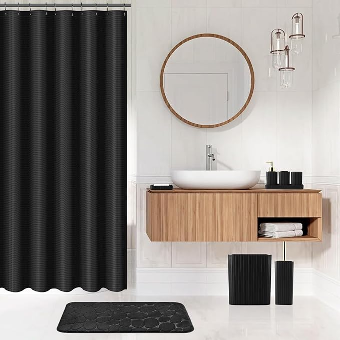 XLHOMO 26PC Bathroom Accessories Set - Gorgeous Black Bathroom Set, Bathroom Accessory Set, Black Shower Curtain Set with Bathtub Mats for Shower Tub