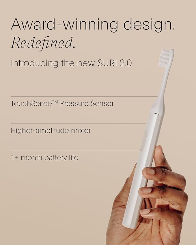 SURI 2.0 New Sonic Electric Toothbrush with Pressure Sensor | 1 Month+ Battery | Electric Toothbrush for Adults | Travel Toothbrushes | Tooth Brush | White