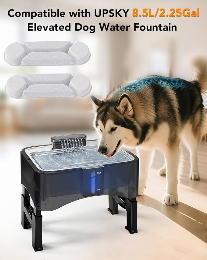 UPSKY 10 Pcs Replacement Filters for 8.5L Elevated Dog Water Fountain | Multi-layer Filtration, Removes Hair, Odors & Heavy Metals, Keeps Water Clean & Fresh, Individual Packaging