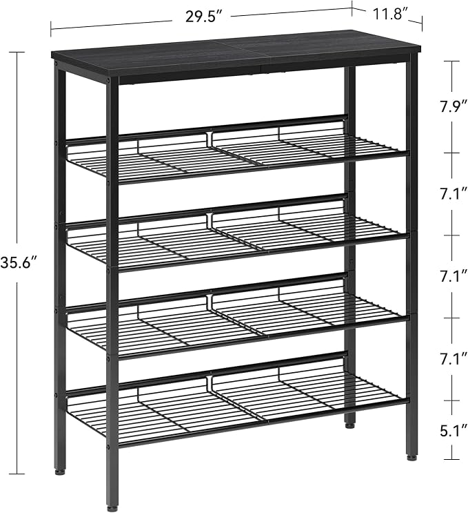 Nunsino Shoe Rack for Closet,5 Tier Shoe Organizer for Entryway,Shoe Shelf with Storage Shelves and Spacious Top,Max Holds 20 of Shoes,Black