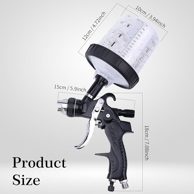 HVLP Spray Gun with 10Pcs 600ML Disposable Paint Cups, 5 Nozzles,1.4/1.7/2.0/2.5/3.0mm, Automotive Gravity Feed Paint Spray Gun Kit with Air Compressor Regulator for Auto (Black)