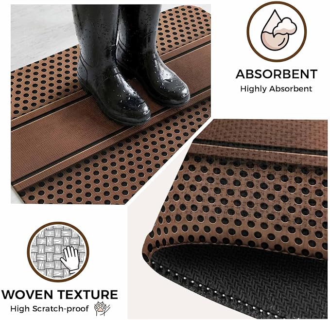 Brown Metal Hole Bathroom Rugs Non Slip Washable Bath Mat Absorbent Low Pile Front Door Mat Copper Net Eye Hole Pattern Indoor Doormat for Kitchen Entryway Shower Decor Accessories 15.7"x23.6"