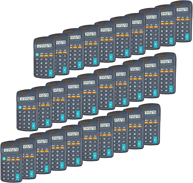 Calculator Small, 4 Function Calculators (Black,Set of 30) | 8 Digit Dual Power Portable Pocket Size Desktop Handheld for Classroom Desktop Home